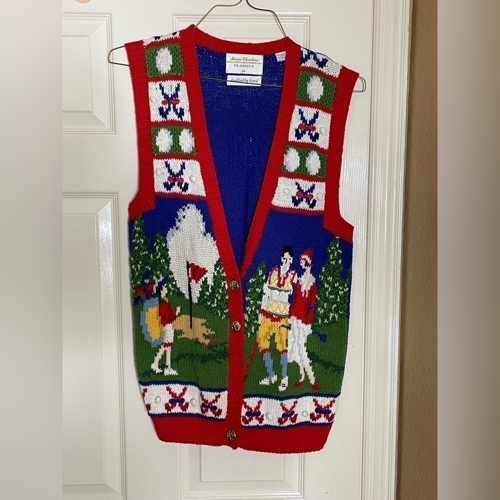 Marisa Christina Colorful Golf Knit Pullover Sleeveless Womens L Vintage Sweater - Picture 8 of 11